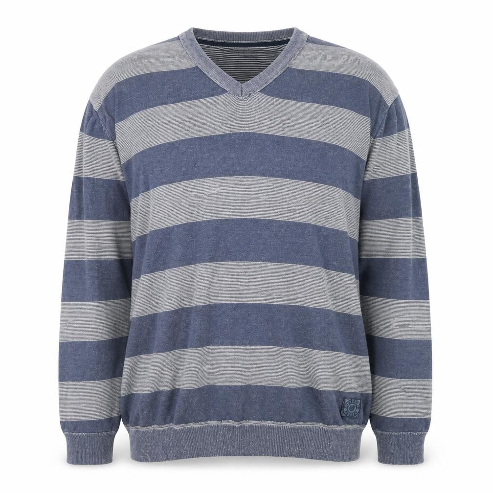 Basefield Men's Blue Striped V-Neck Cotton Jumper 2XL