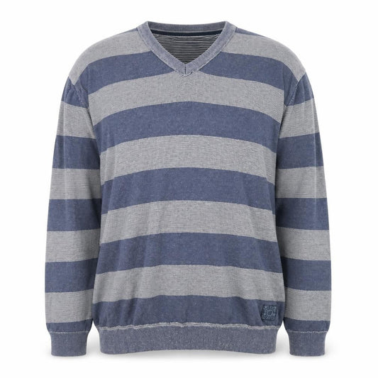 Basefield Men's Blue Striped V-Neck Cotton Jumper 2XL