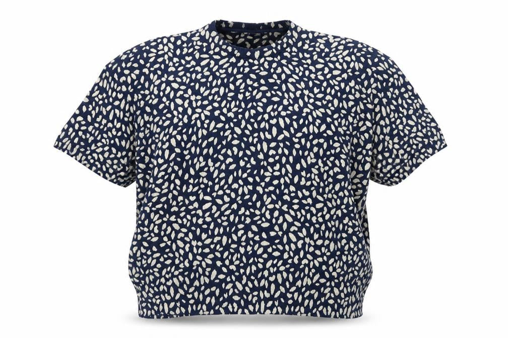 Marks & Spencer Womens Blue Ivory Patterned Short Sleeve Jersey Top Size 18