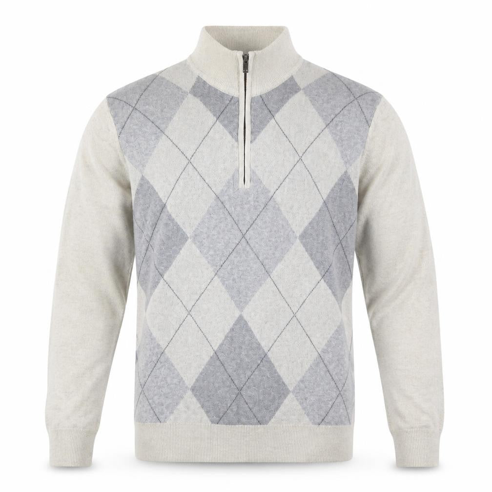 Marks & Spencer Men’s Grey Argyle 1/2 Zip Cotton Jumper Size L