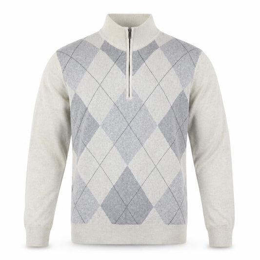 Marks & Spencer Men’s Grey Argyle 1/2 Zip Cotton Jumper Size L