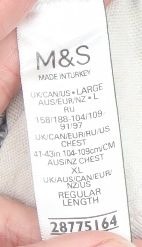 Marks & Spencer Men’s Grey Argyle 1/2 Zip Cotton Jumper Size L
