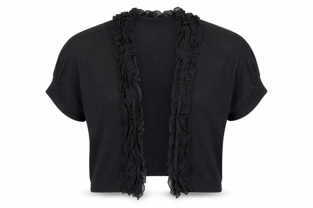 Phase Eight Women's Black Wool Ruffle Cropped Cardigan Size 12