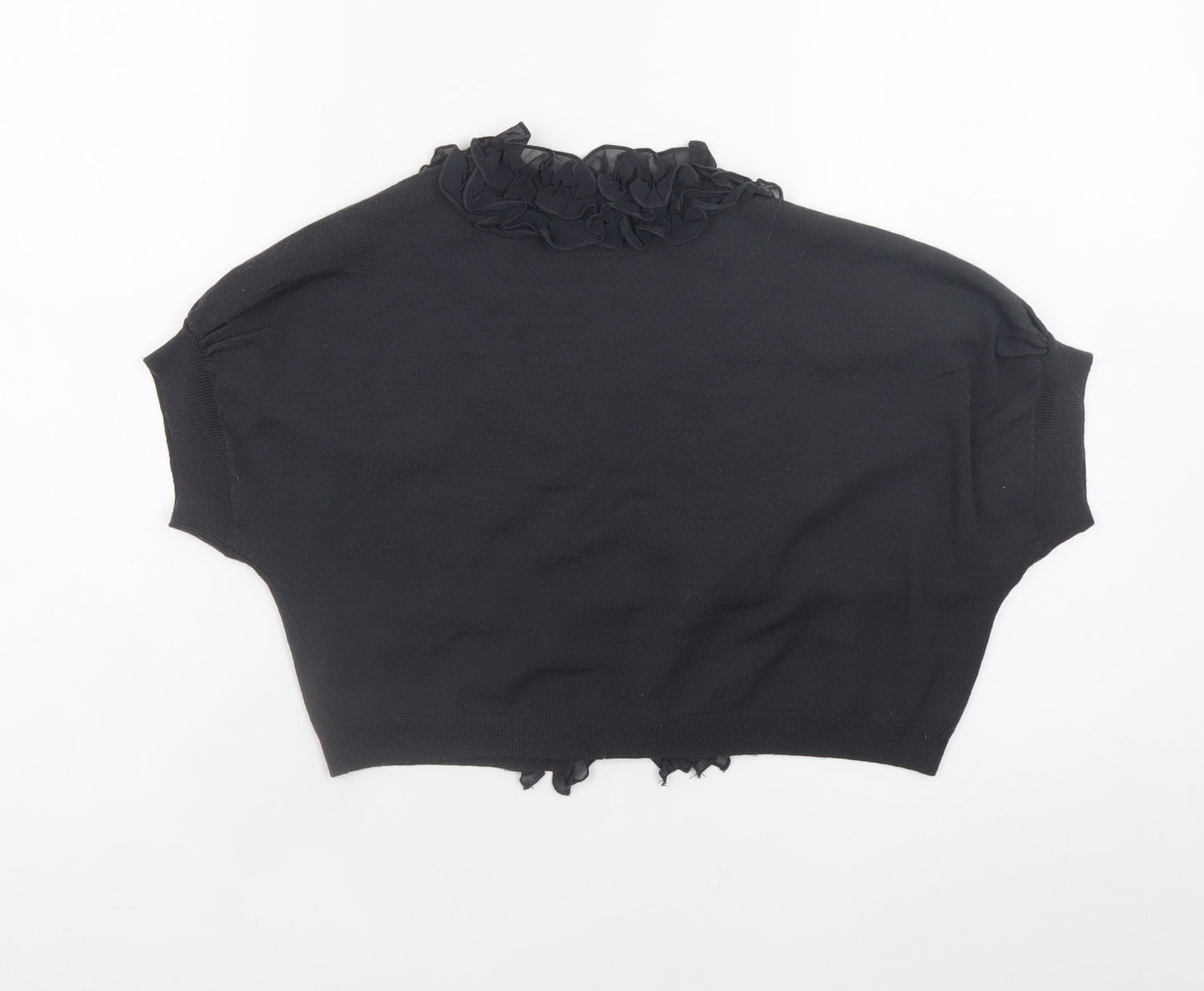 Phase Eight Women's Black Wool Ruffle Cropped Cardigan Size 12