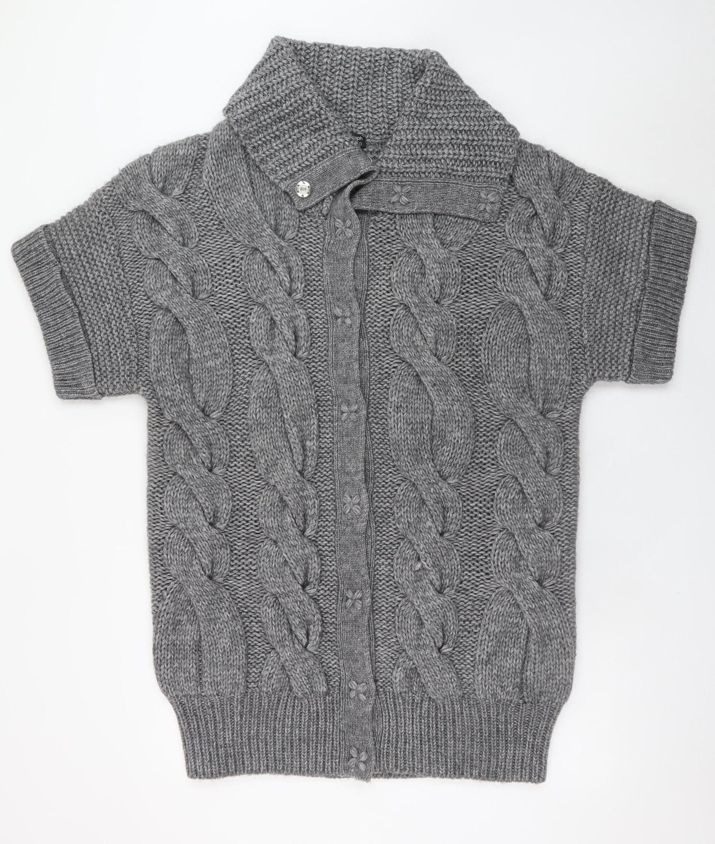 Marks and Spencer Women’s Grey Chunky Knit Collared Short Sleeve Cardigan UK 16-18