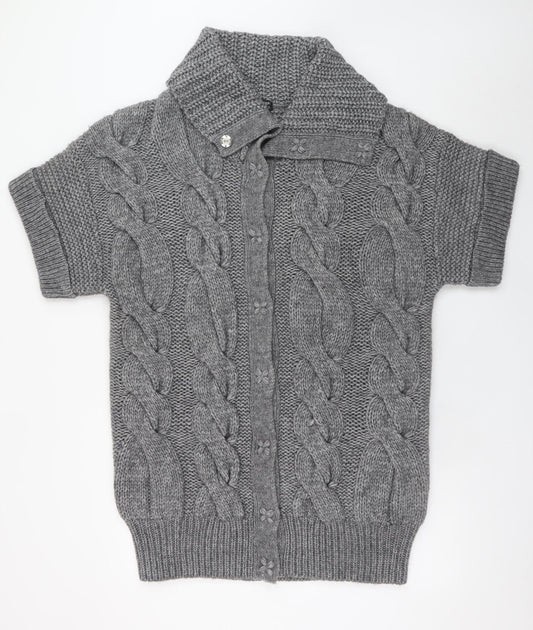 Marks and Spencer Women’s Grey Chunky Knit Collared Short Sleeve Cardigan UK 16-18