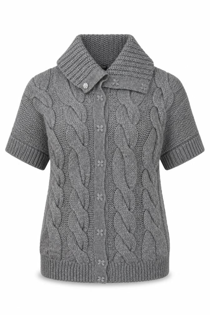 Marks & Spencer Women’s Grey Chunky Knit Collared Short Sleeve Cardigan UK 16-18