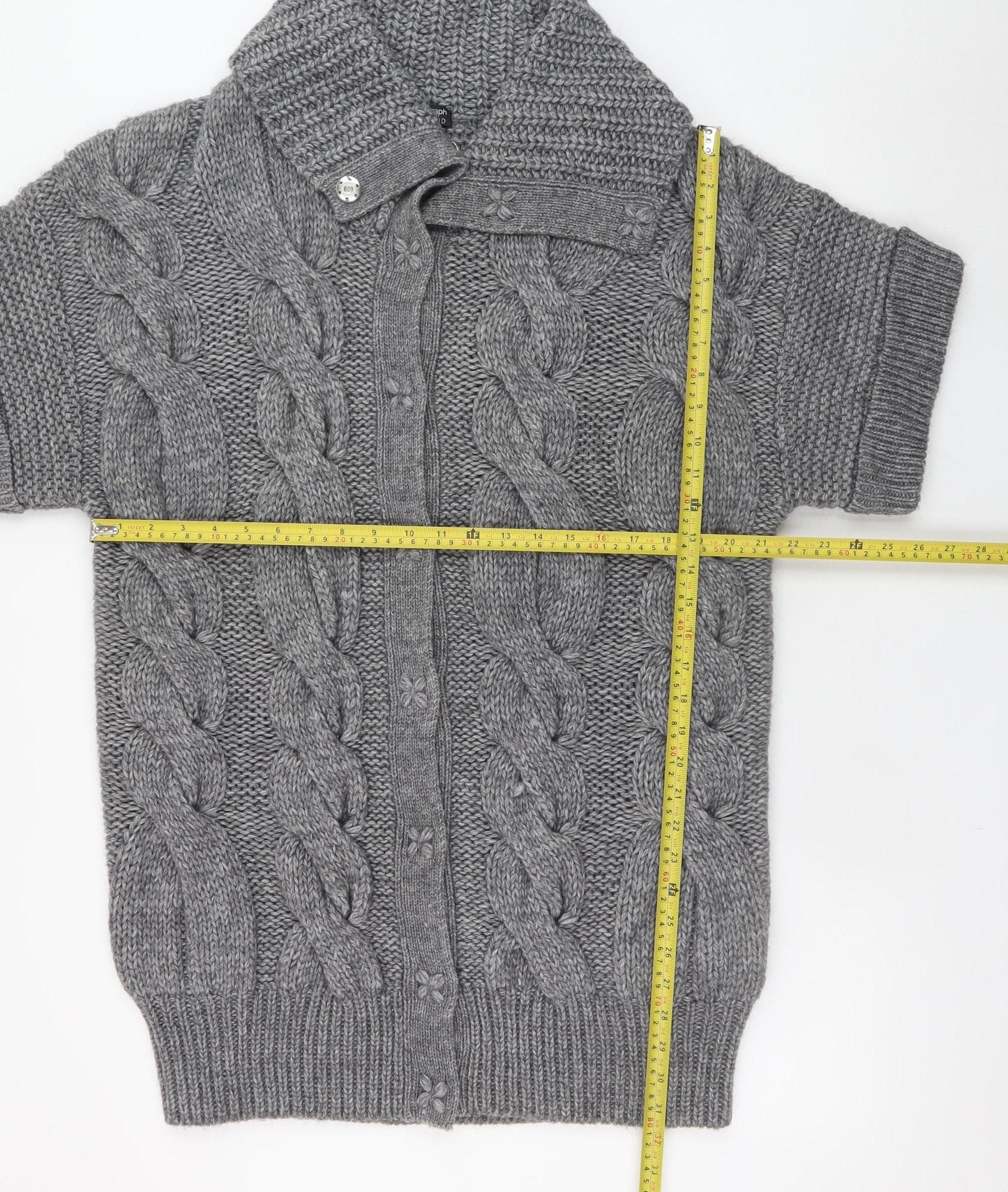 Marks and Spencer Women’s Grey Chunky Knit Collared Short Sleeve Cardigan UK 16-18