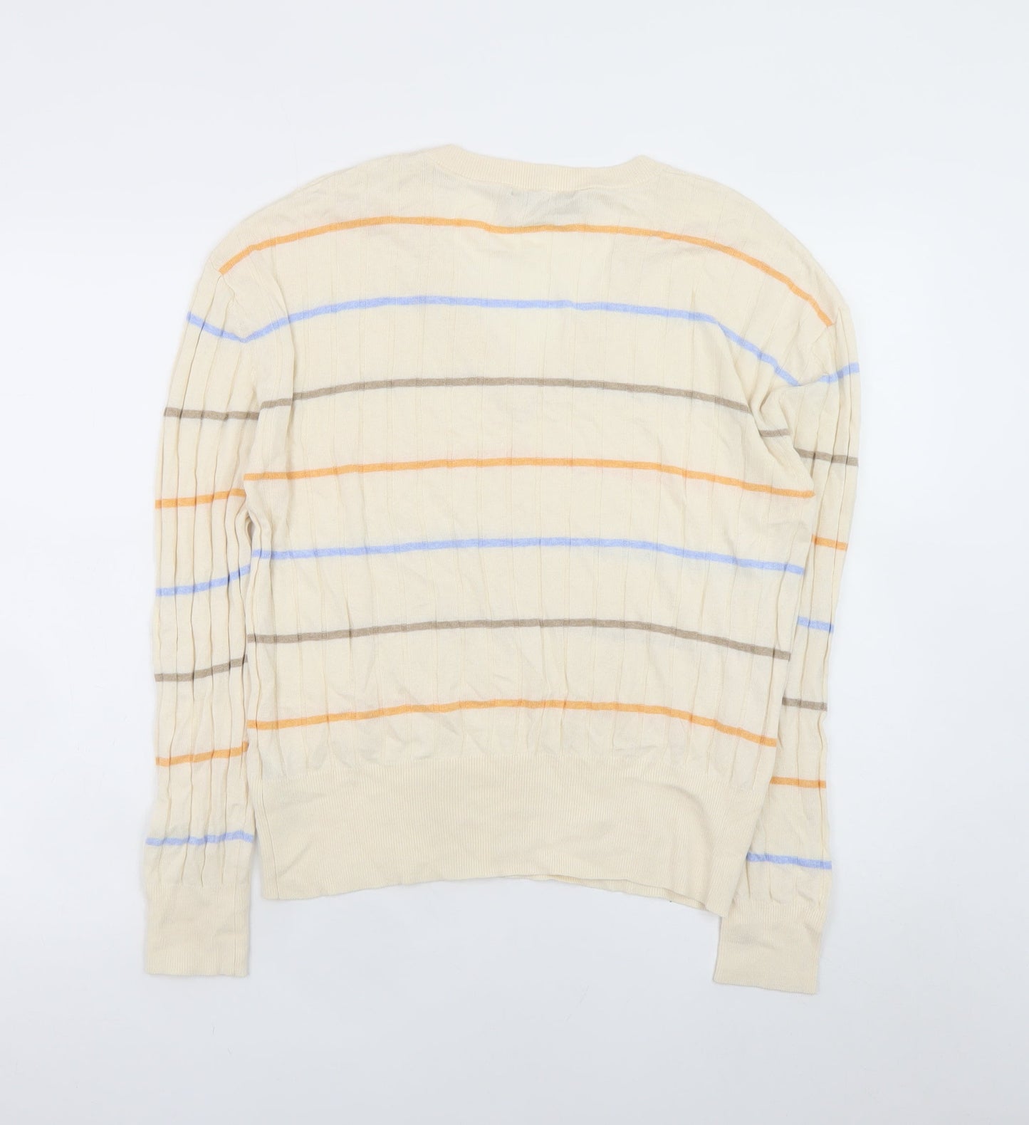 Marks and Spencer Women’s Beige Striped V-Neck Knit Pullover Jumper Size L