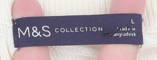 Marks and Spencer Women’s Beige Striped V-Neck Knit Pullover Jumper Size L