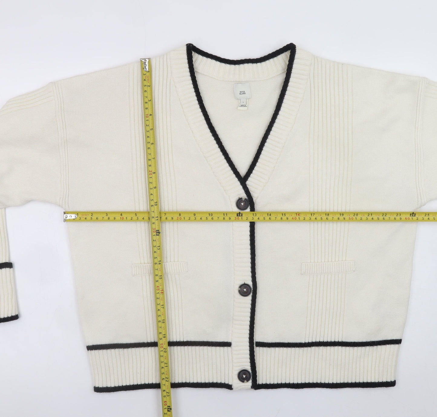 River Island Women Ivory L V-Neck Button Cardigan Knit Jumper