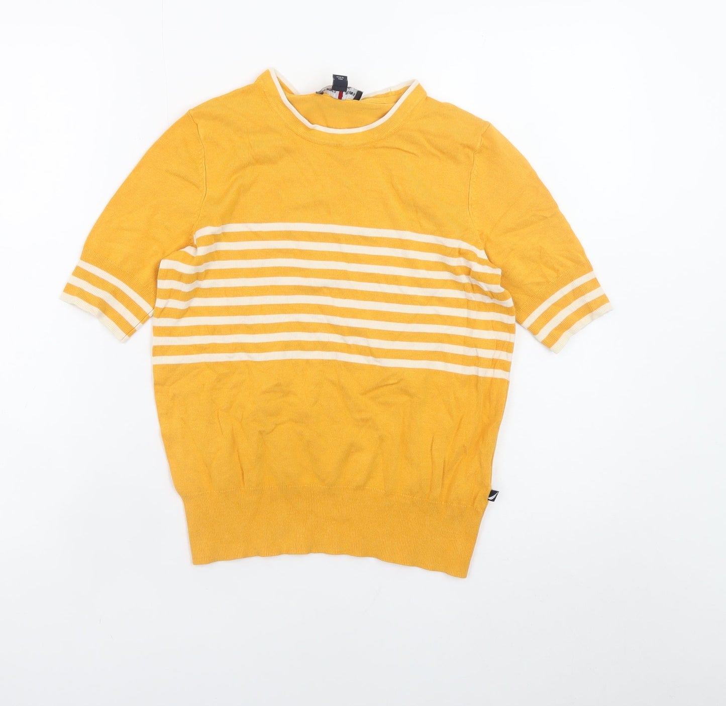 Nautica Jeans Women's Yellow Striped Knit Pullover Jumper Size S
