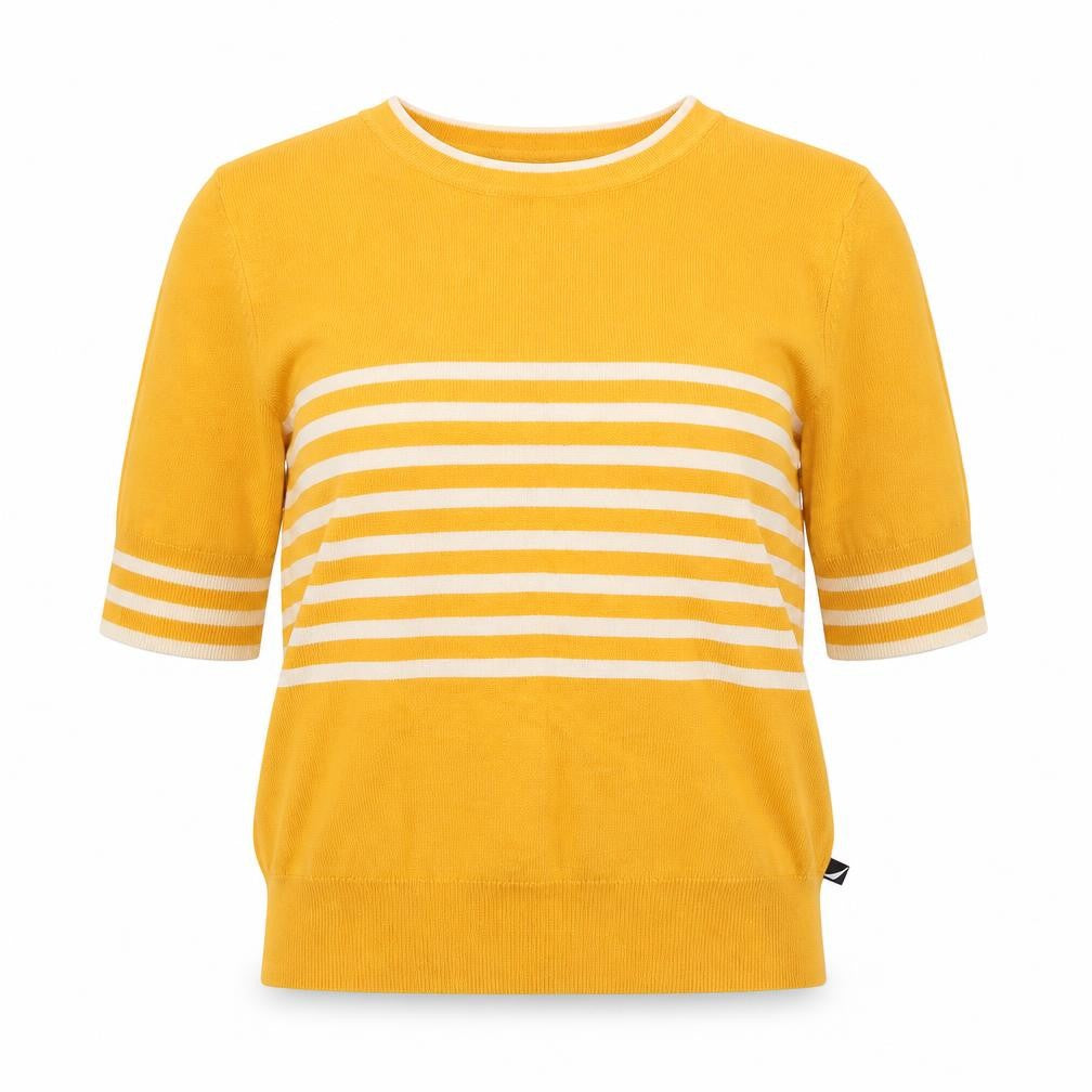 Nautica Jeans Women's Yellow Striped Knit Pullover Jumper Size S