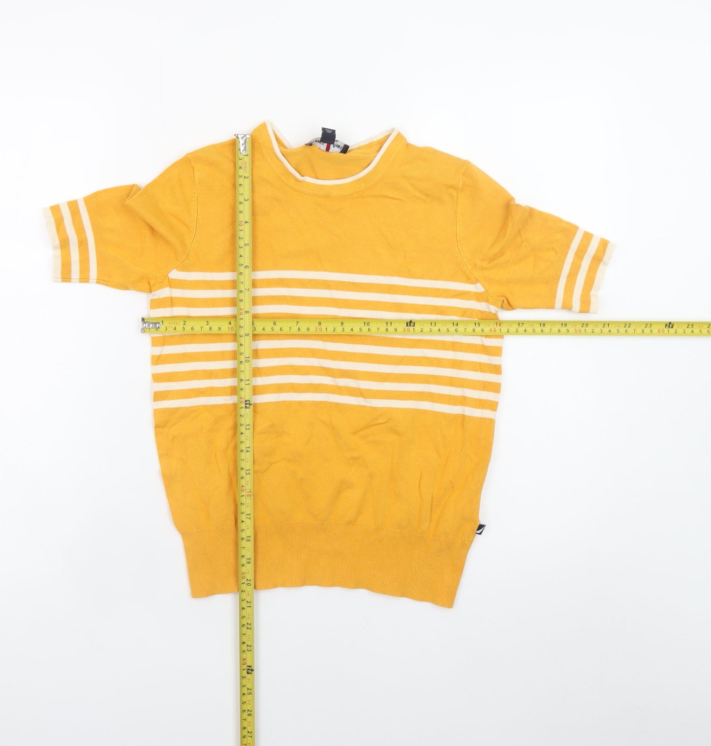 Nautica Jeans Women's Yellow Striped Knit Pullover Jumper Size S