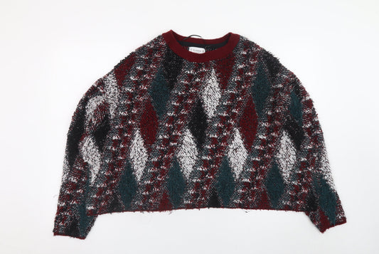 Pull&Bear Women's Multicoloured Argyle Knit Jumper Size 8