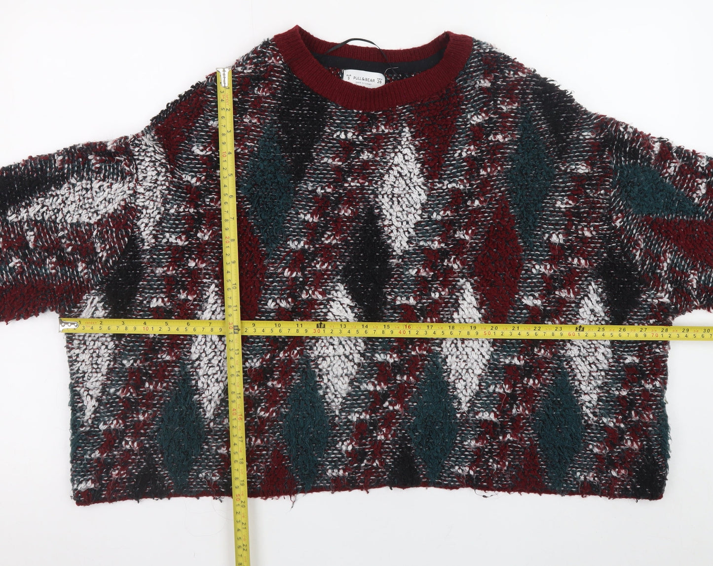 Pull&Bear Women's Multicoloured Argyle Knit Jumper Size 8