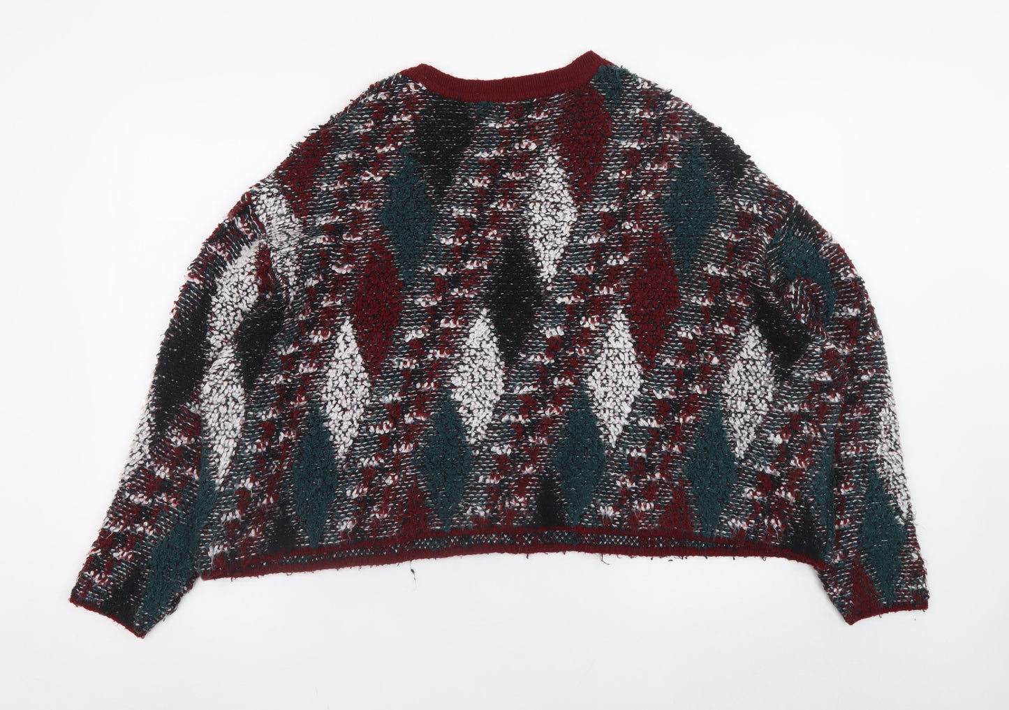 Pull&Bear Women's Multicoloured Argyle Knit Jumper Size 8