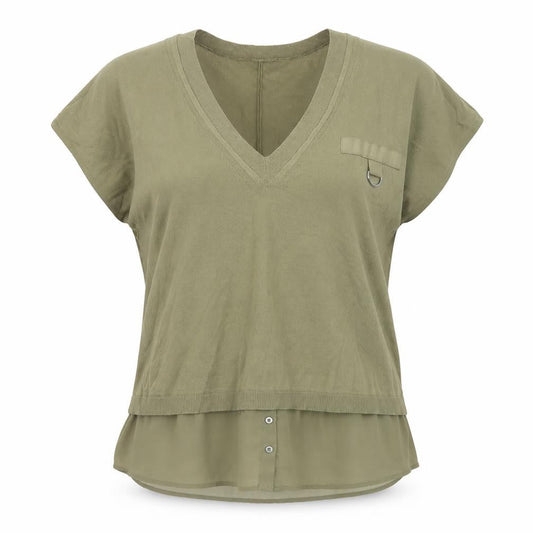 Next Women Green Tunic Blouse L V-Neck Short Sleeve