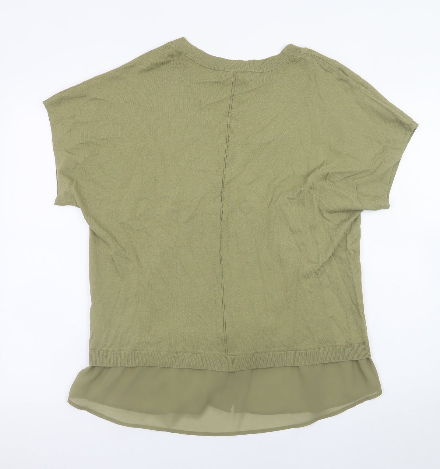 Next Women Green Tunic Blouse L V-Neck Short Sleeve
