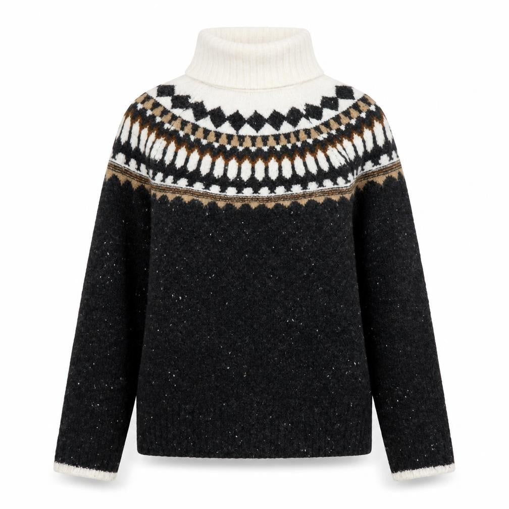 Marks & Spencer Womens Black Fair Isle Roll Neck Jumper XS