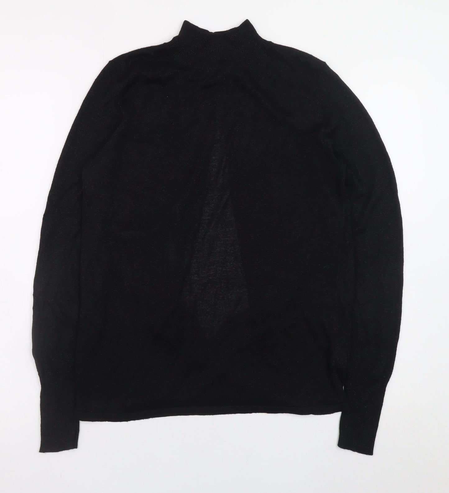 Next Women Black High Neck Long Sleeve Metallic Knit Jumper Size 12