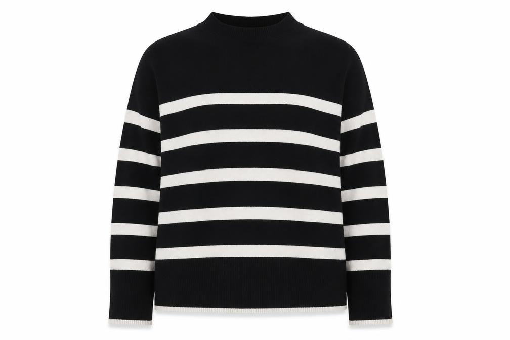John Lewis Women Black White Striped Crew Neck Knit Jumper M