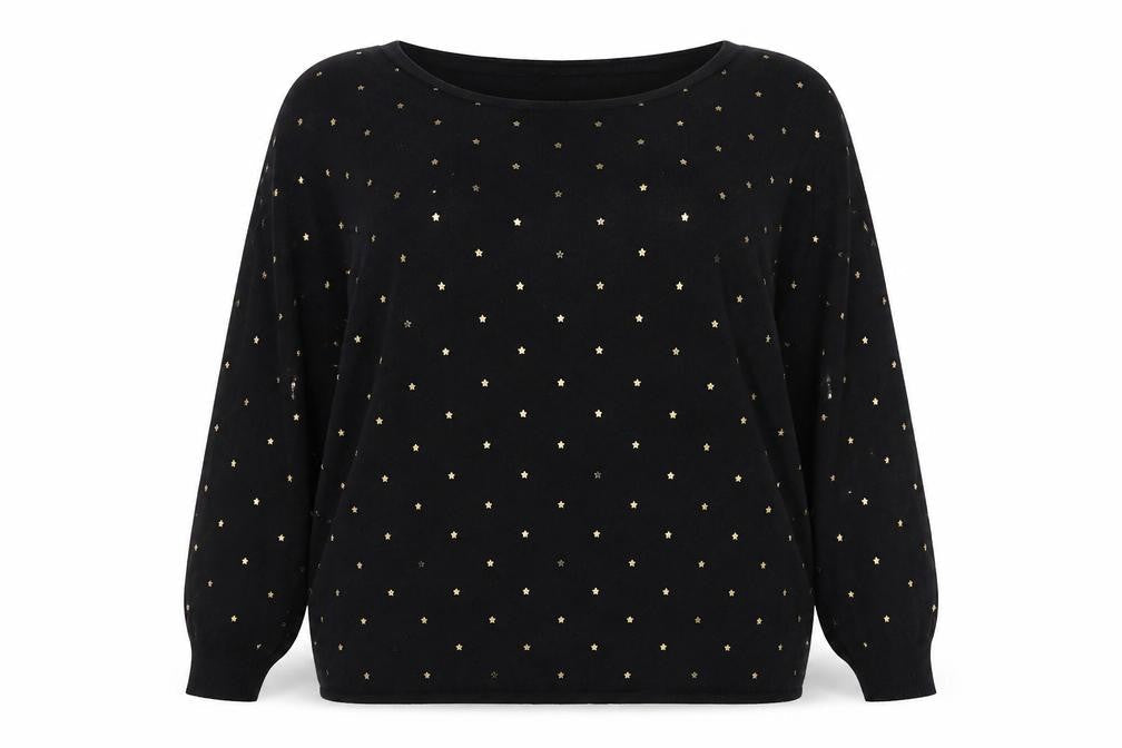 Principles Women Black Gold Studded Batwing Jumper Size 16