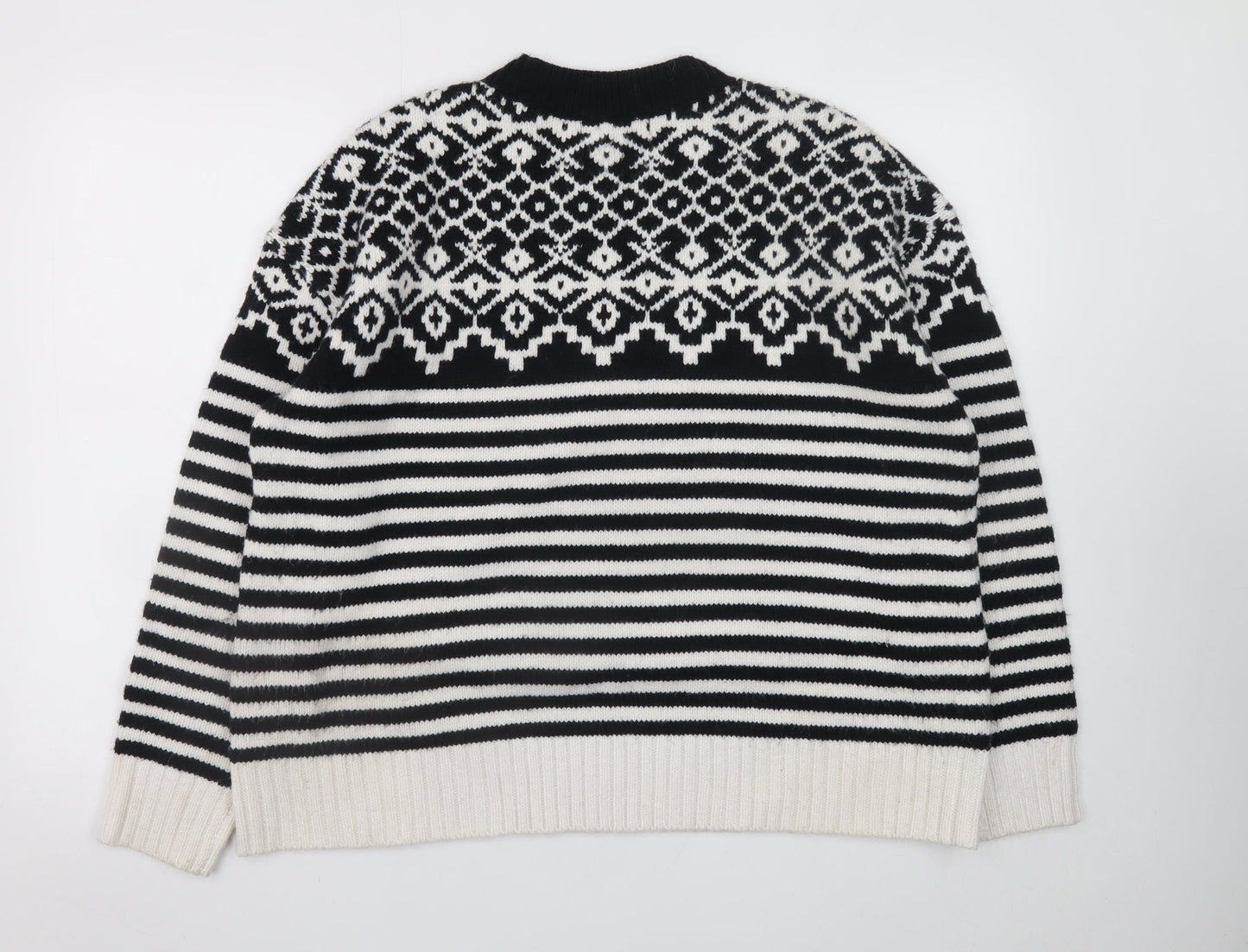 Marks and Spencer Women Black & White Fair Isle Knit Jumper L