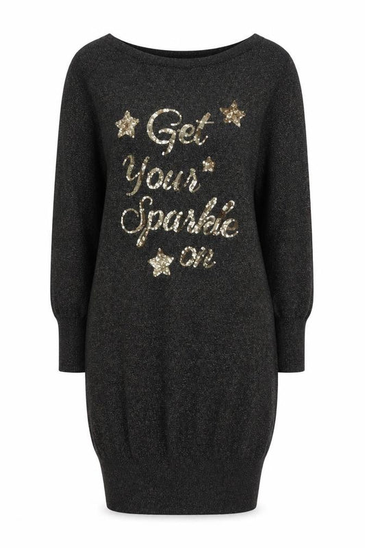 Lipsy Women’s Black Sequin Jumper Dress Size 12