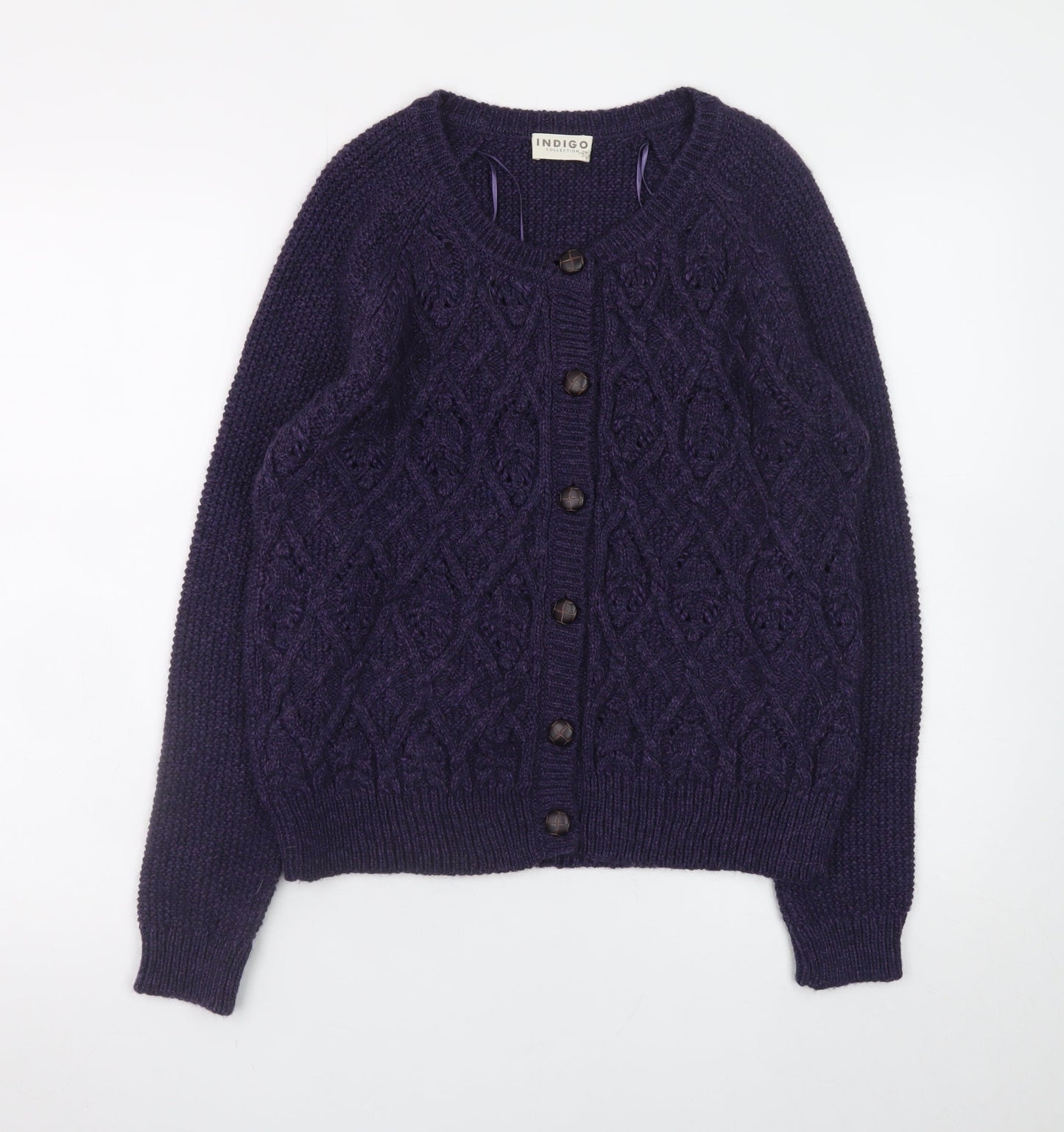 Marks and Spencer Women Purple Cable-Knit Cardigan UK 12 Wool Blend