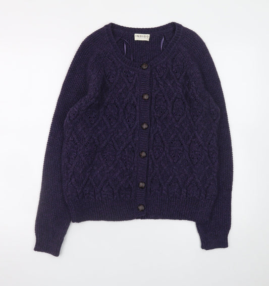 Marks and Spencer Women Purple Cable-Knit Cardigan UK 12 Wool Blend