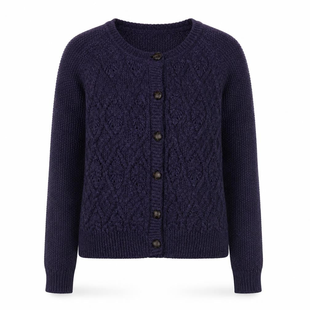 Marks & Spencer Women Purple Cable-Knit Cardigan UK 12 Wool Blend