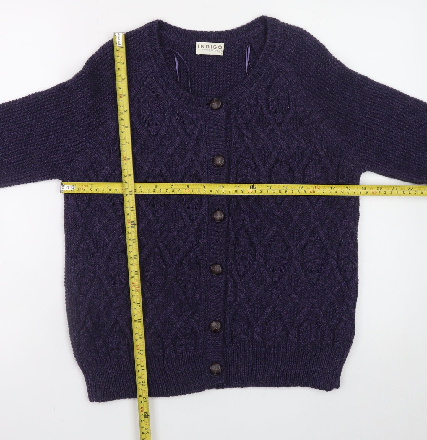 Marks and Spencer Women Purple Cable-Knit Cardigan UK 12 Wool Blend