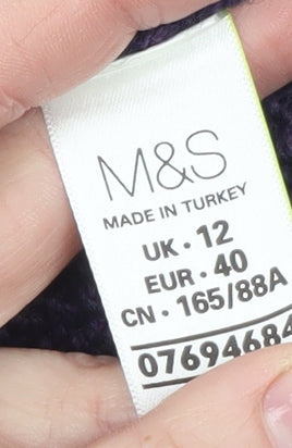 Marks and Spencer Women Purple Cable-Knit Cardigan UK 12 Wool Blend