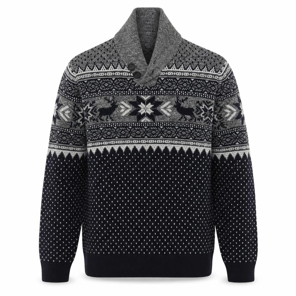 Next Men’s Grey Fair Isle Shawl Collar Jumper Medium
