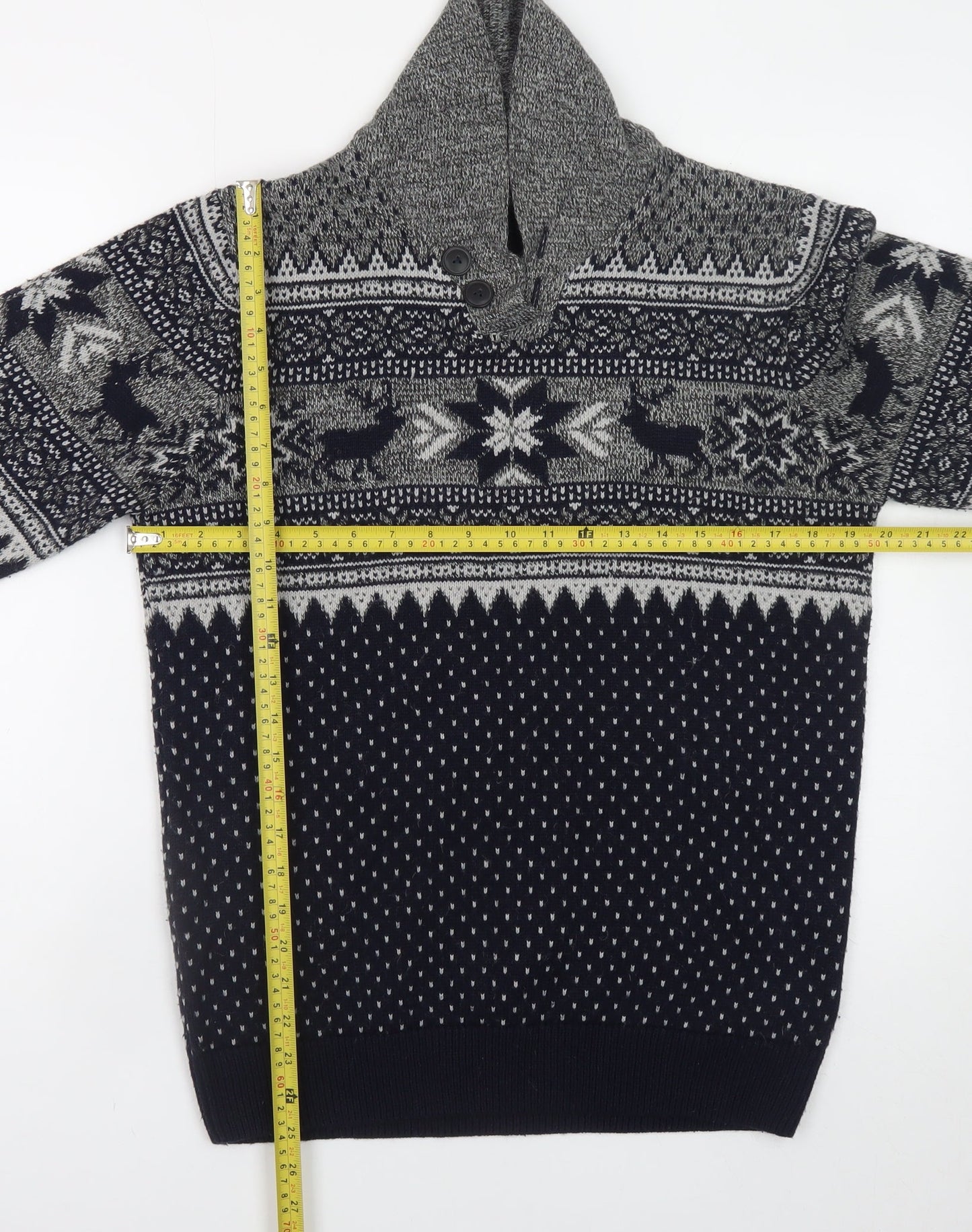 Next Men’s Grey Fair Isle Shawl Collar Jumper Medium