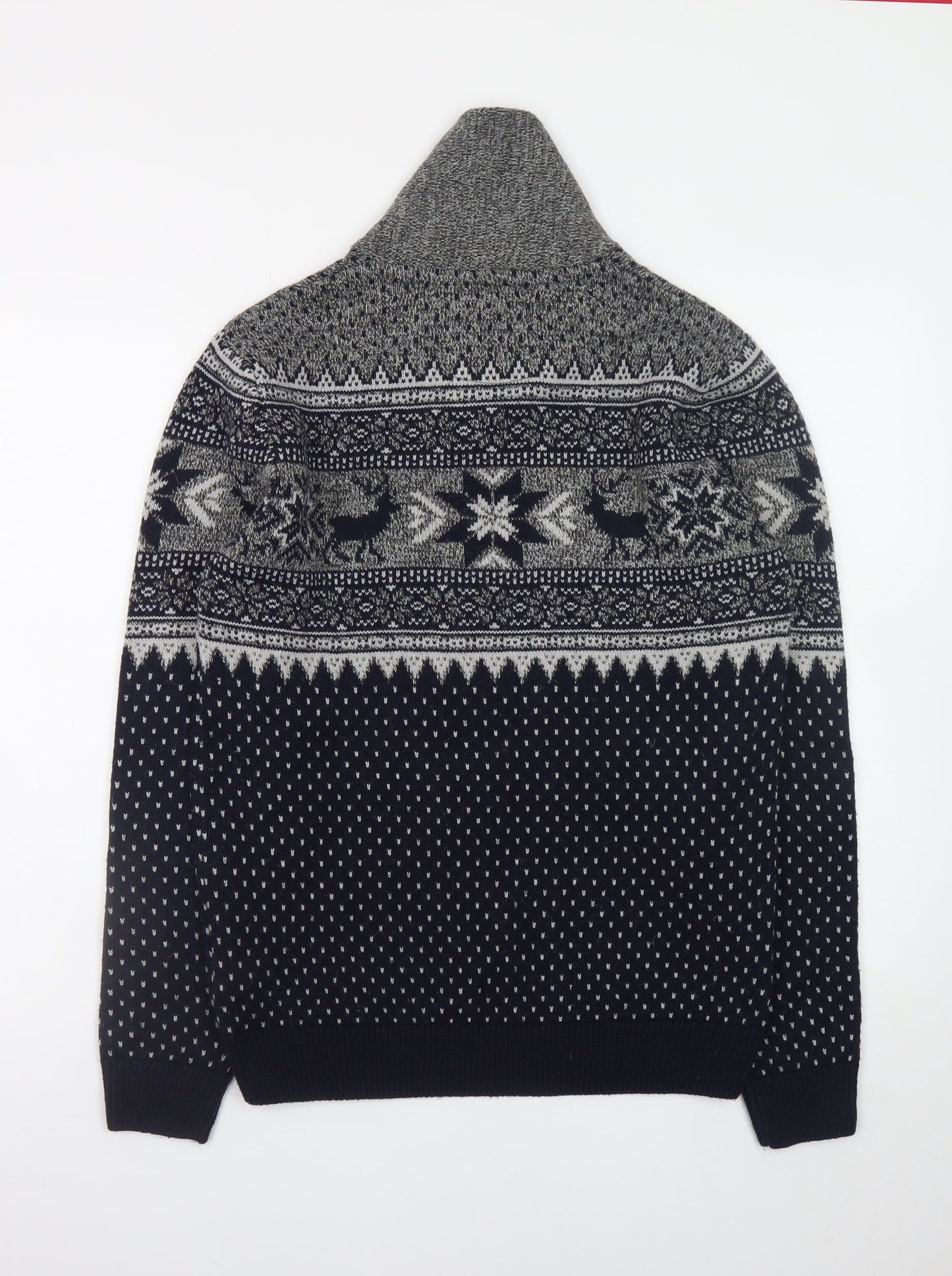 Next Men’s Grey Fair Isle Shawl Collar Jumper Medium