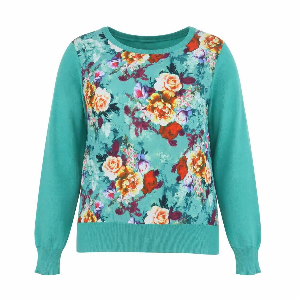 Inspire Collection Women's Green Floral Crew Neck Pullover Jumper M