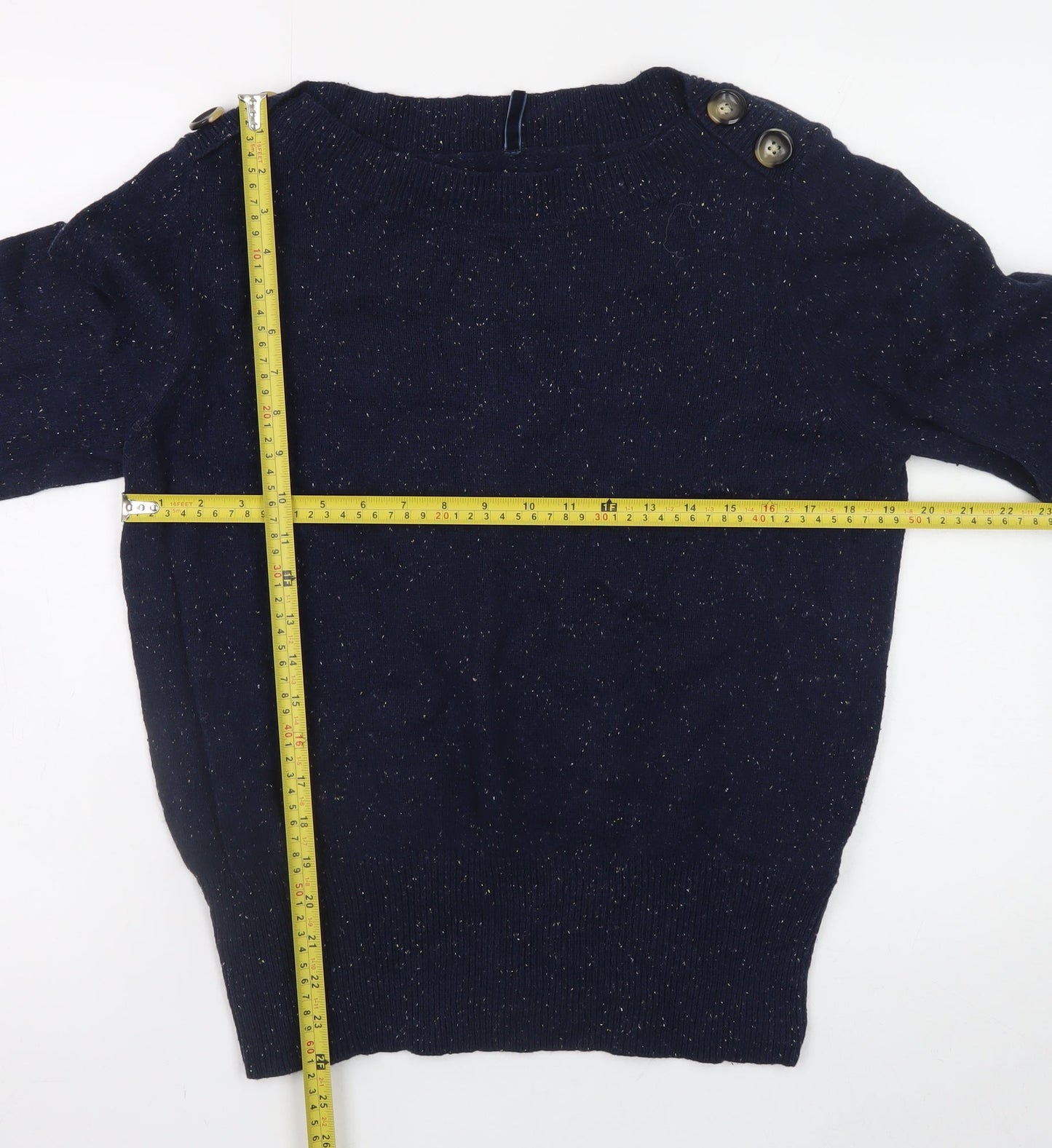 Marks and Spencer Women's Blue Crew Neck Button Pullover Jumper Size 16