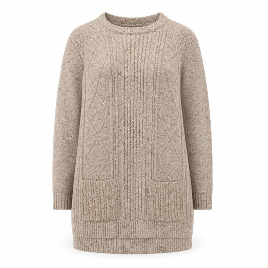 FatFace Women Beige Knit Jumper Dress Size 8 Long Sleeve Casual Wool Blend