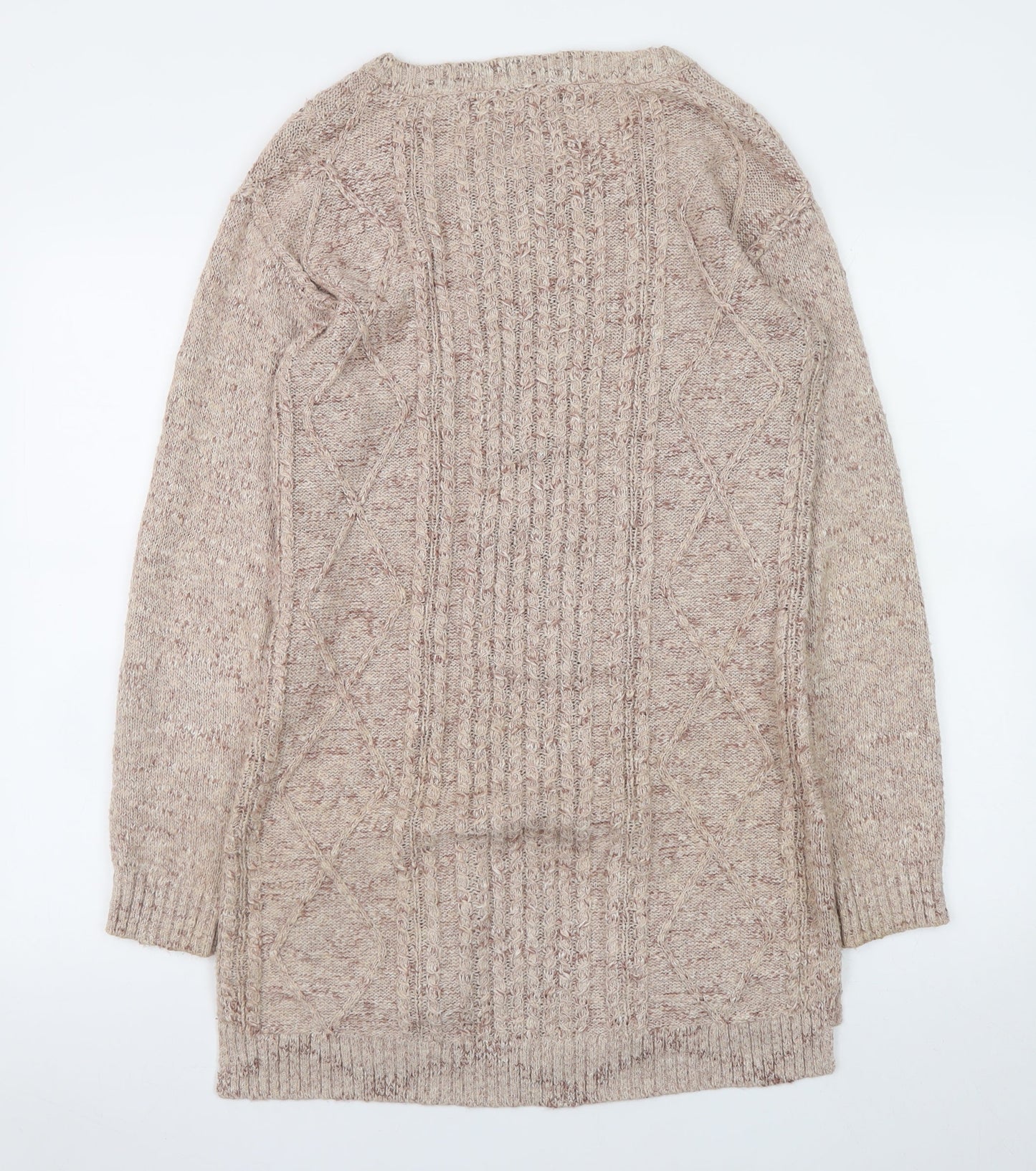 Fat Face Women Beige Knit Jumper Dress Size 8 Long Sleeve Casual Wool Blend