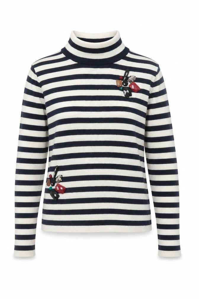 Zara Women Multicoloured Mock Neck Striped Wool Knit Jumper Size 8