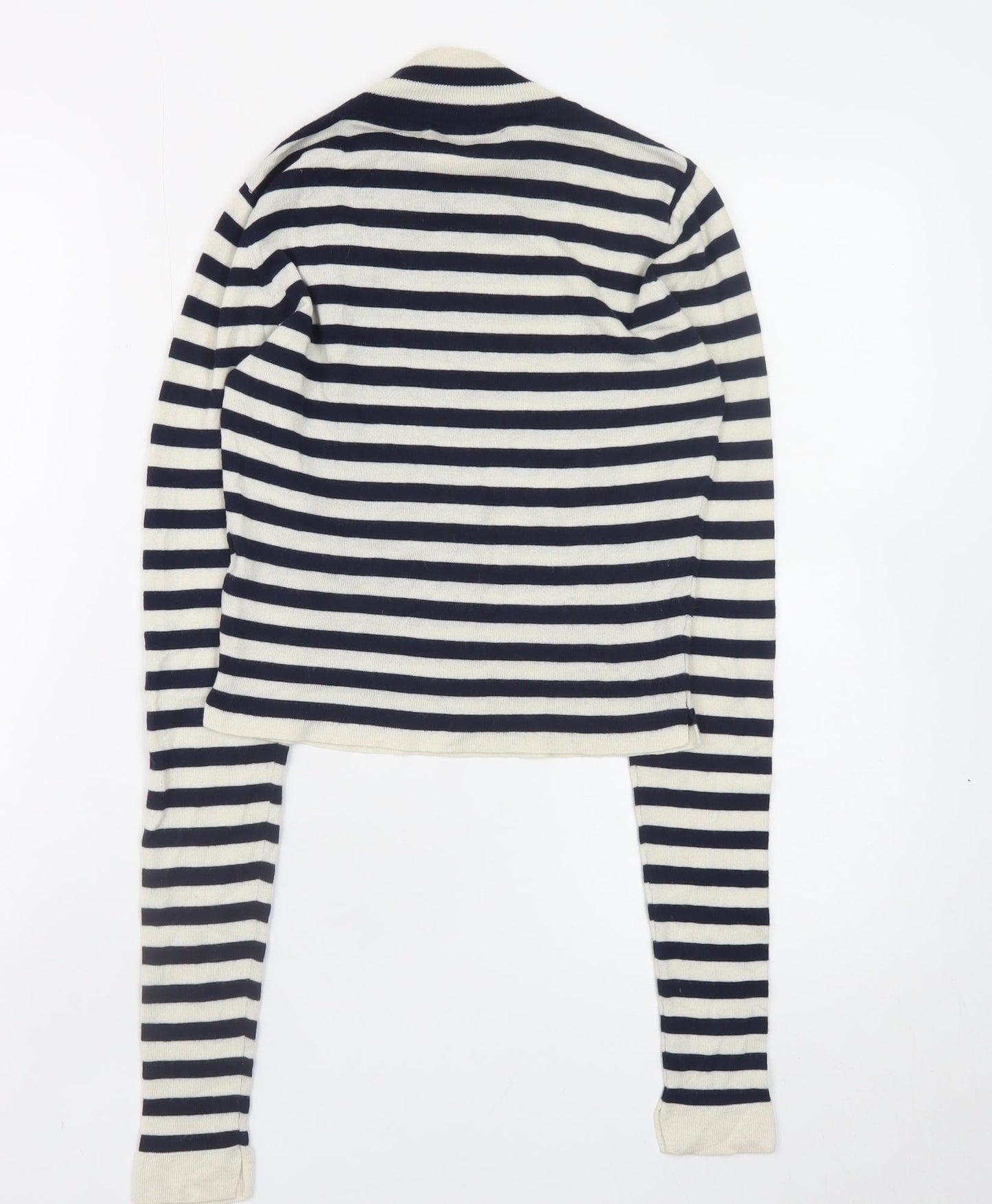Zara Women Multicoloured Mock Neck Striped Wool Knit Jumper Size 8