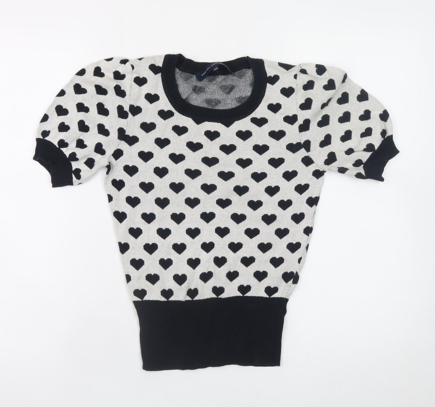 French Connection Women's Black Heart Print Cotton Pullover Jumper XS