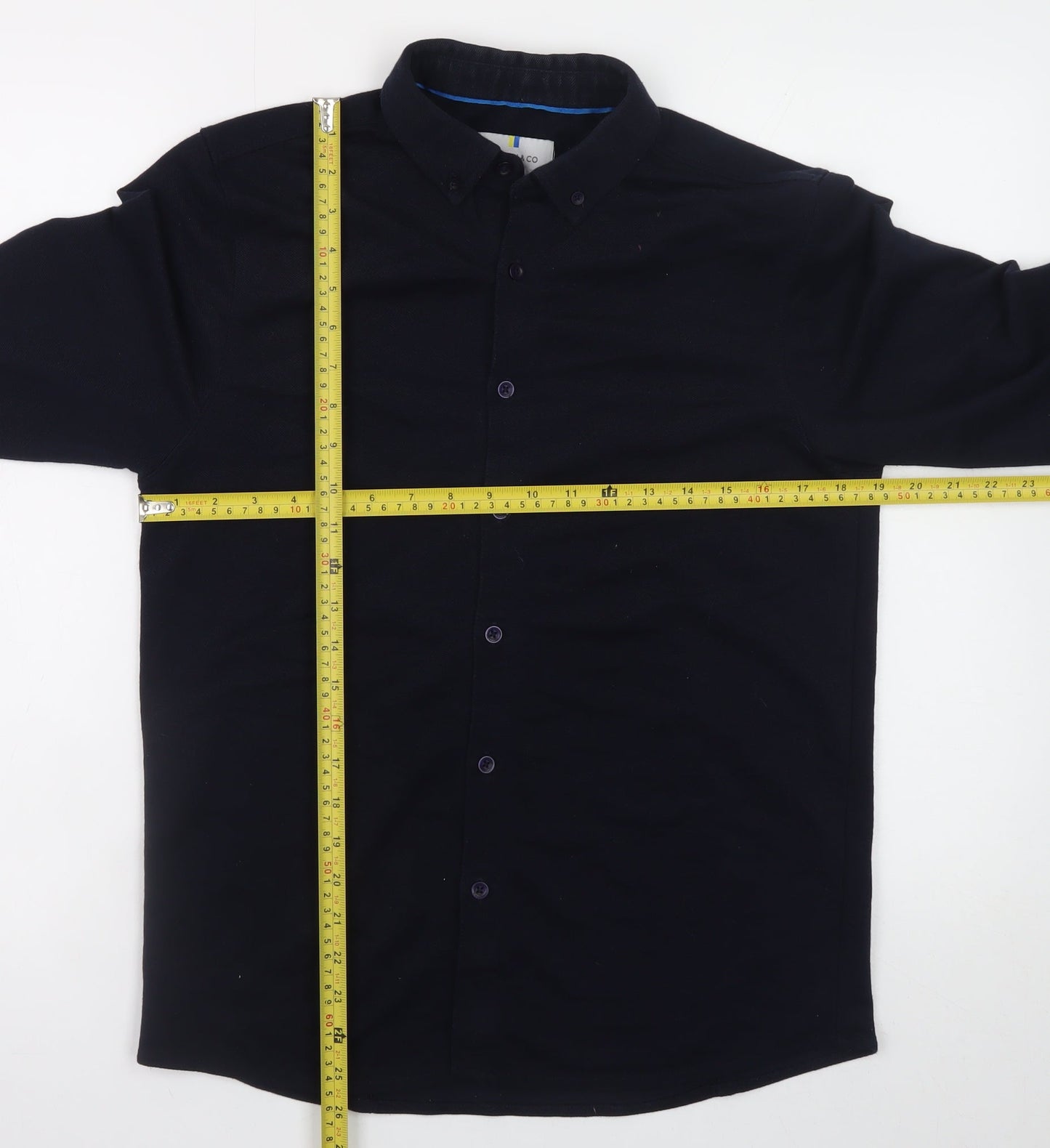 Larsson & Co Men's Black Button-Up Long Sleeve Regular Fit Shirt M