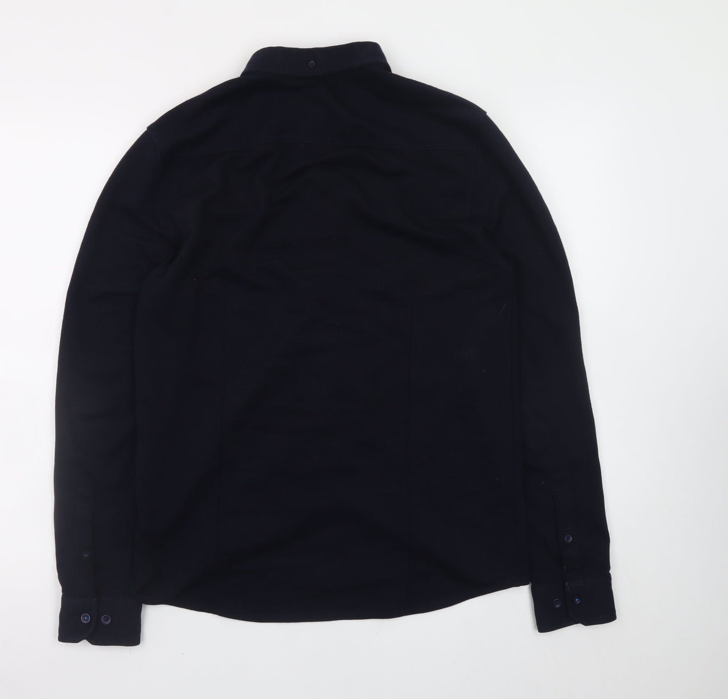 Larsson & Co Men's Black Button-Up Long Sleeve Regular Fit Shirt M