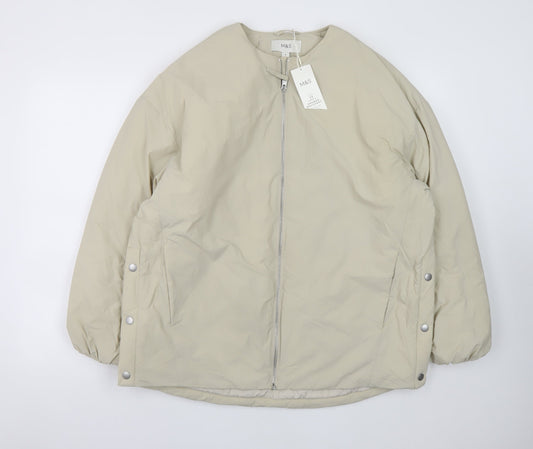 Marks and Spencer Men's Beige Puffer Jacket M Full Zip Mid-Length