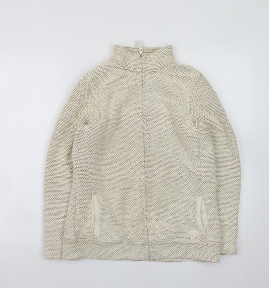 Weird Fish Women Beige Cotton Blend Full Zip Knit Jacket Size 12