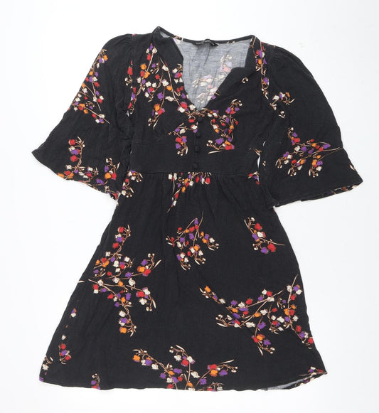 Dorothy Perkins Women's Black Floral Wrap Dress Size 10