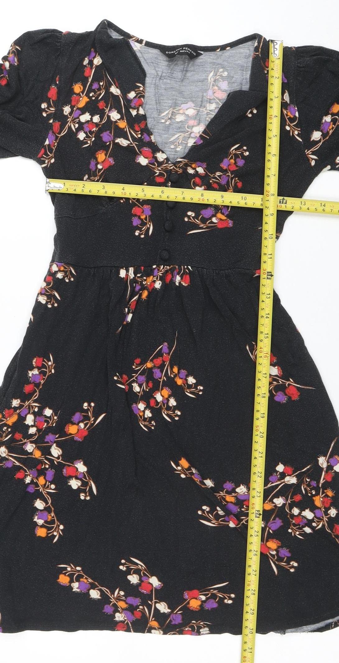 Dorothy Perkins Women's Black Floral Wrap Dress Size 10